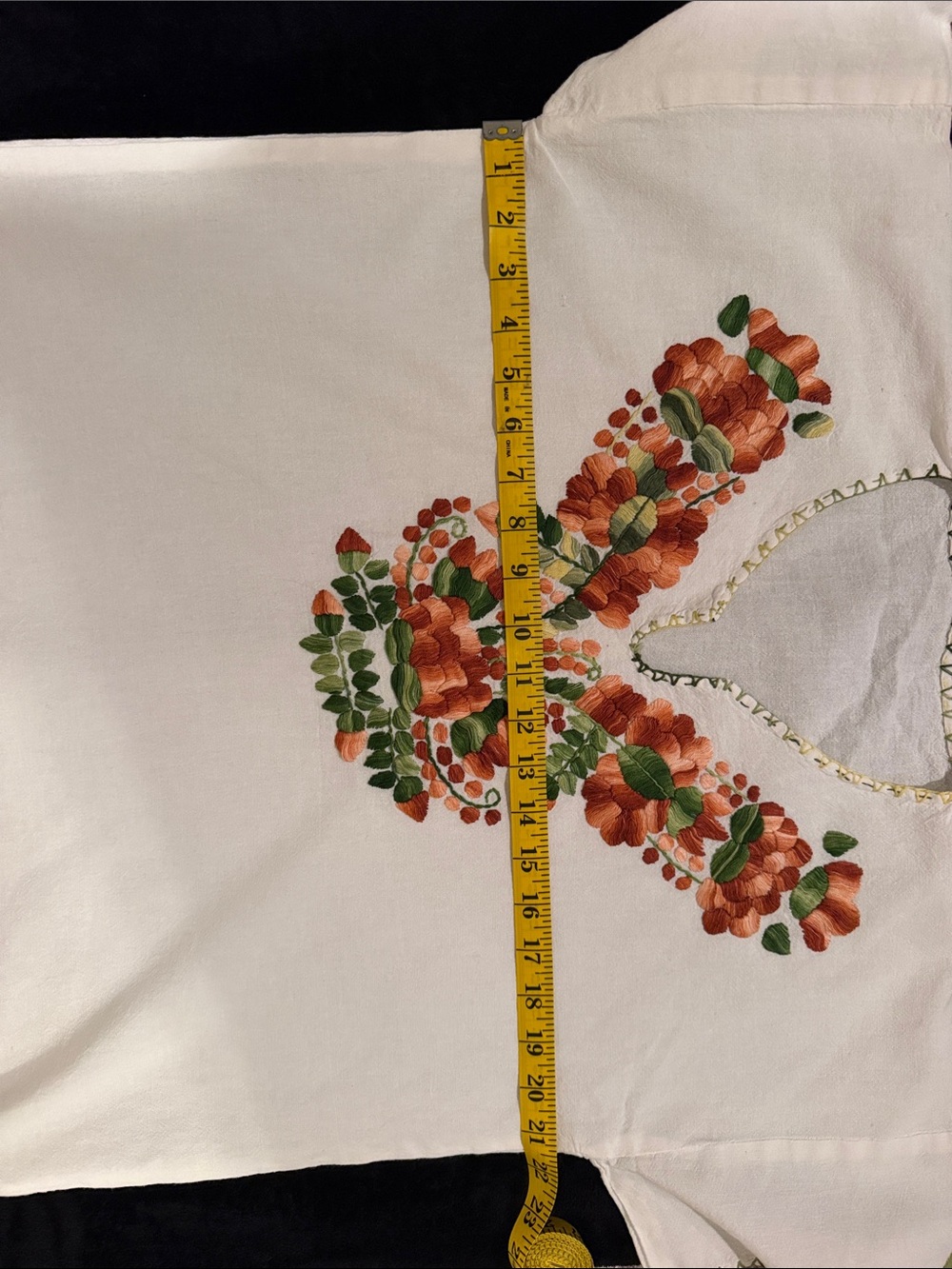 Beautiful hand made Embroidered linen Blouse with Orange Floral Yoke - Picture 5 of 7